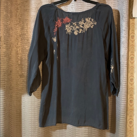 Johnny Was Charcoal Top with Red and tan Floral Embroidery - Picture 5 of 5